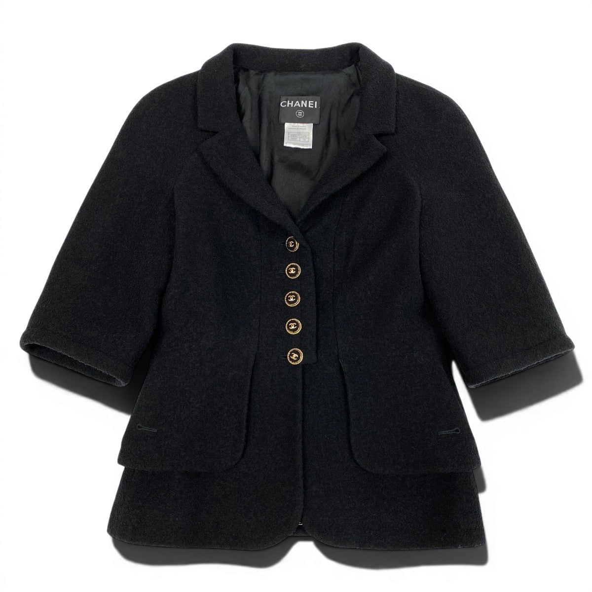 g13 【美品】CHANEL 2007年 クロップドツイードジャケット ココマーク P30567 38サイズ ブラック レディース 女性用k02i