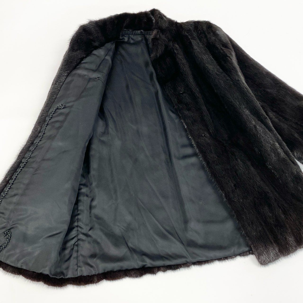 17a16 ダークミンク ロングコート サイズ11 Black ブラック 本毛皮 Dark Mink Fur Long Coatt18r