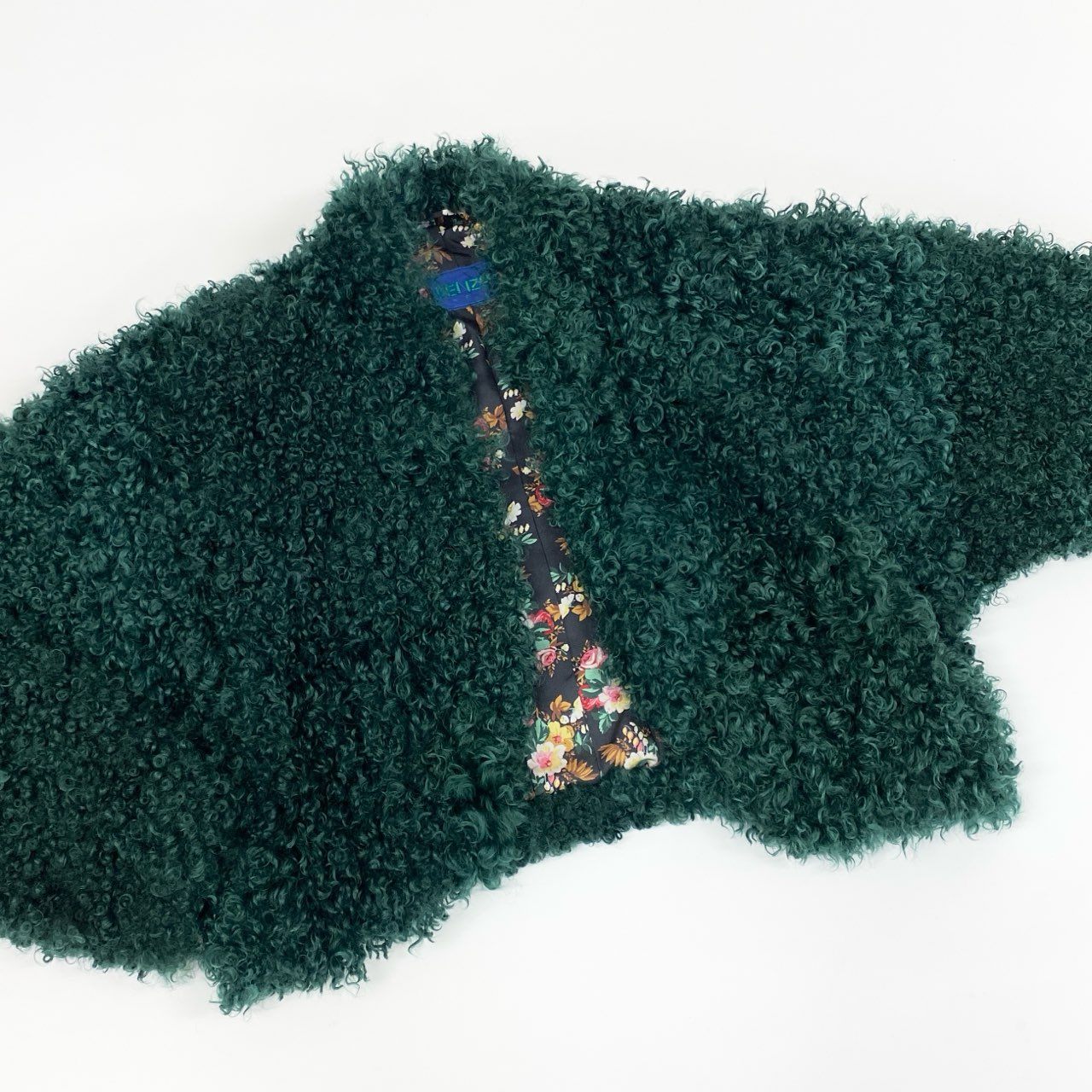 67j6 《美品》 KENZO ケンゾー ファージャケット ファーカルガンプレート 裏地花柄 レディース 女性用 9 グリーンu02t