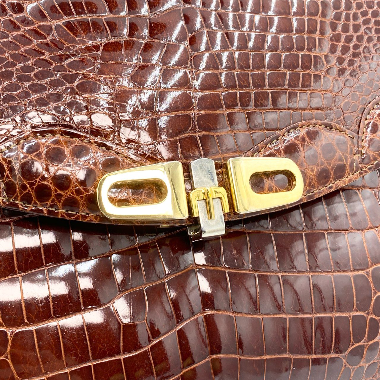 Ei30 シャイニングクロコ センター取り ワンショルダーバッグ ブラウン 本クロコレザー エキゾチック ワニ革 Crocodile 鞄 カバンt18r