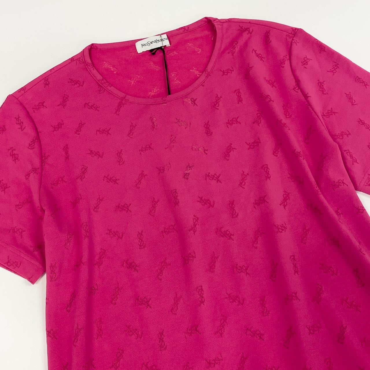 Ed23 【未使用保管品】  YVES SAINTLAURENT イヴサンローラン YSLロゴ 半袖Tシャツ カットソー トップス SN50-353 サイズLL ピンク レディース 女性用k02i