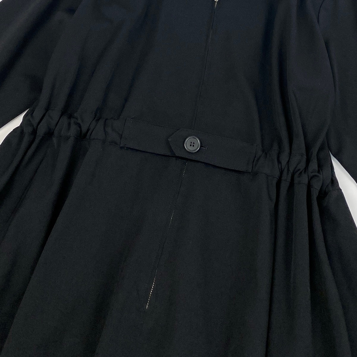 Ae25 【美品】 Y`s ワイズ YOHJI YAMAMOTO ヨウジヤマモト ギャバジン ウエストシェイプ ロングスリーブワンピース YF-D03-100 ブラック ウール100％ レディースta1