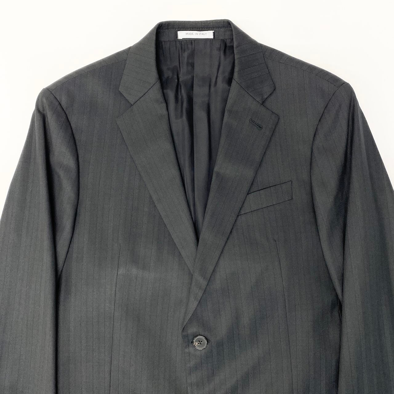 2c29 ARMANI COLLEZIONI アルマーニコレツィオーネ T LINE セットアップスーツ シングルスーツ 2B ストライプ柄 メンズ 紳士服 ビジネス フォーマル イタリア製 50 ブラック ウール100％u02t