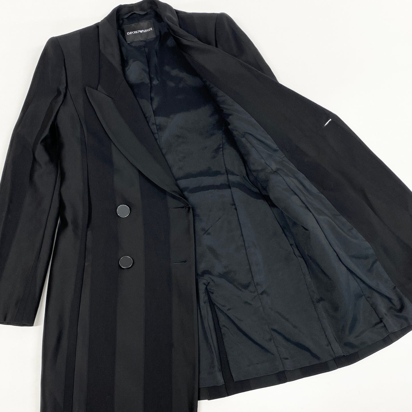 28k6《未使用品》 EMPORIO ARMANI エンポリオアルマーニ ストライプデザイン ダブルブレスト ブレザー 36 ブラック ジャケット タグ付きt18r