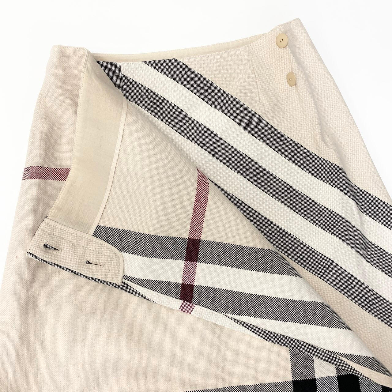 Ic30  BURBERRY LONDON バーバリー ラップスカート 巻きスカート ミモレ丈 チェック柄 サイズ38 ライトベージュ コットン100％ レディース 女性服u02t