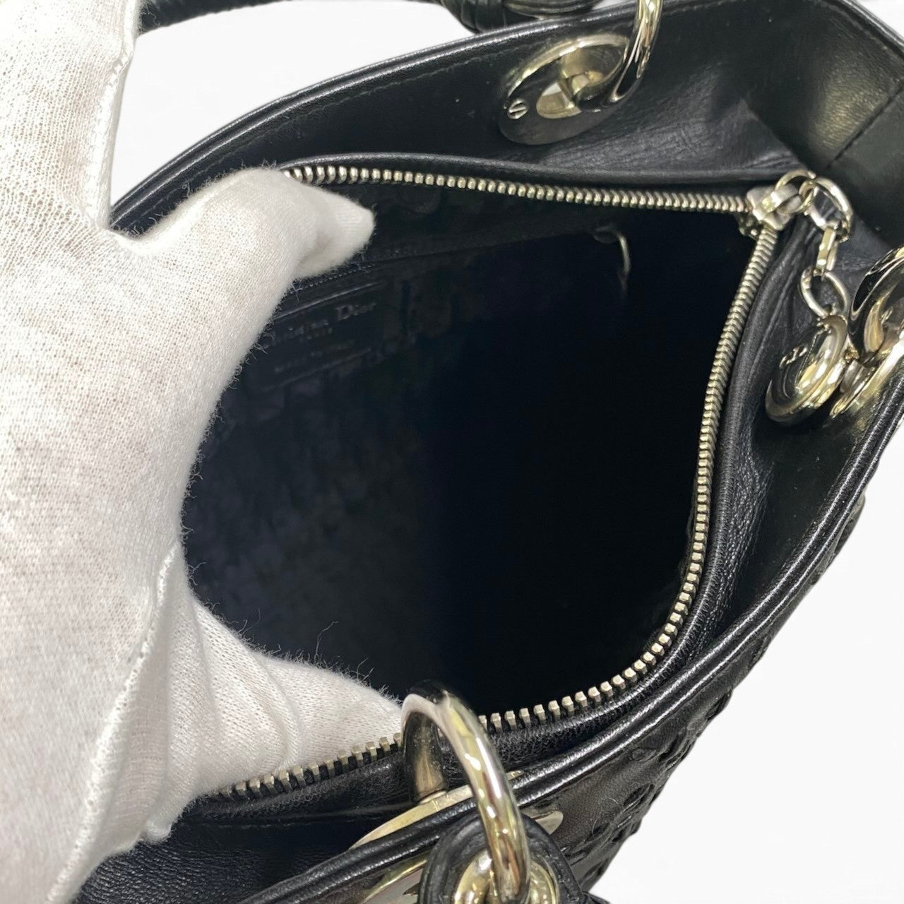 h29 Christian Dior レディディオール M ウィップステッチ カナージュ ブラック レザー レディース 女性用ta1