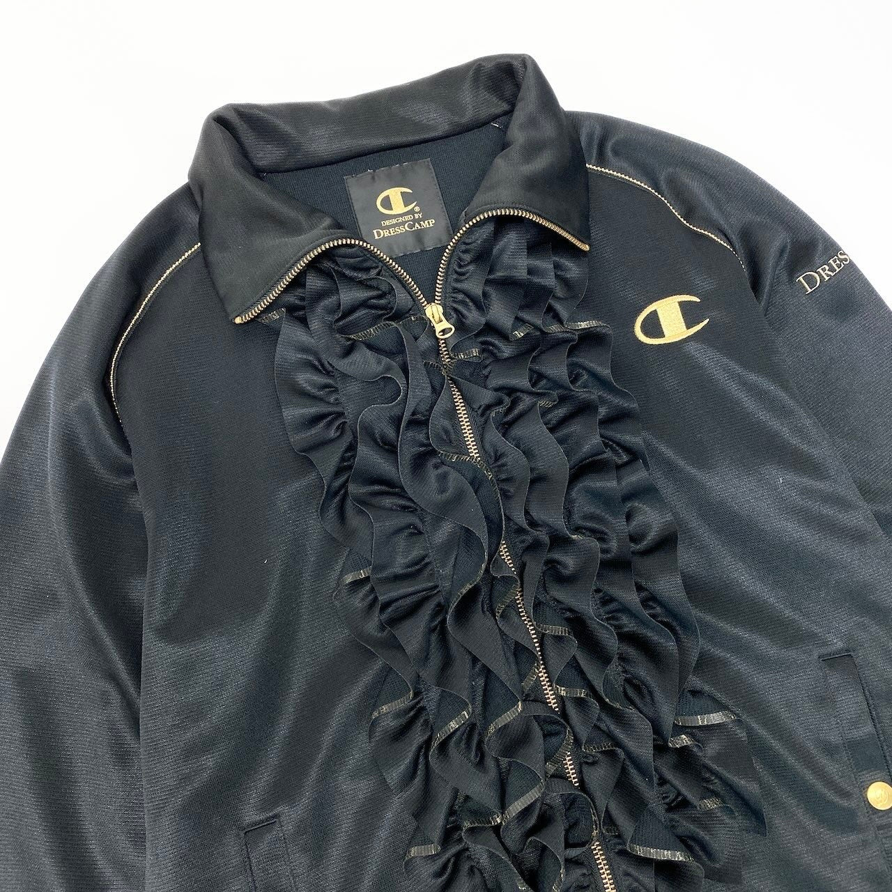 57c10 Champion チャンピオン × DRESS CAMP ドレスキャンプ フロントフリル トラックジャケット サイズ50 L ブラック ジャージ ブルゾンt18r