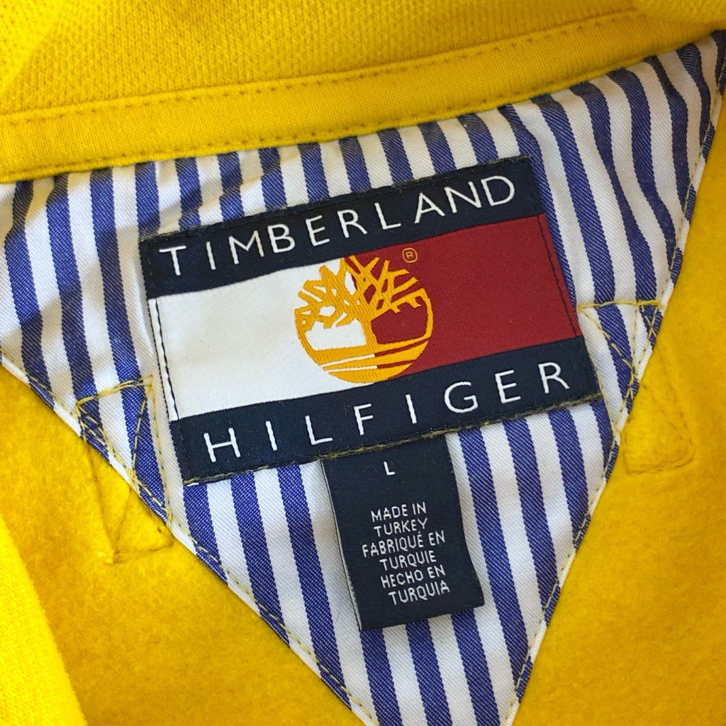 68g9 TINBERLAND HILFIGER ティンバーランド × トミーヒルフィガー コラボ フロントロゴパーカー スウェットパーカー 裏起毛 サイズL イエロー メンズ