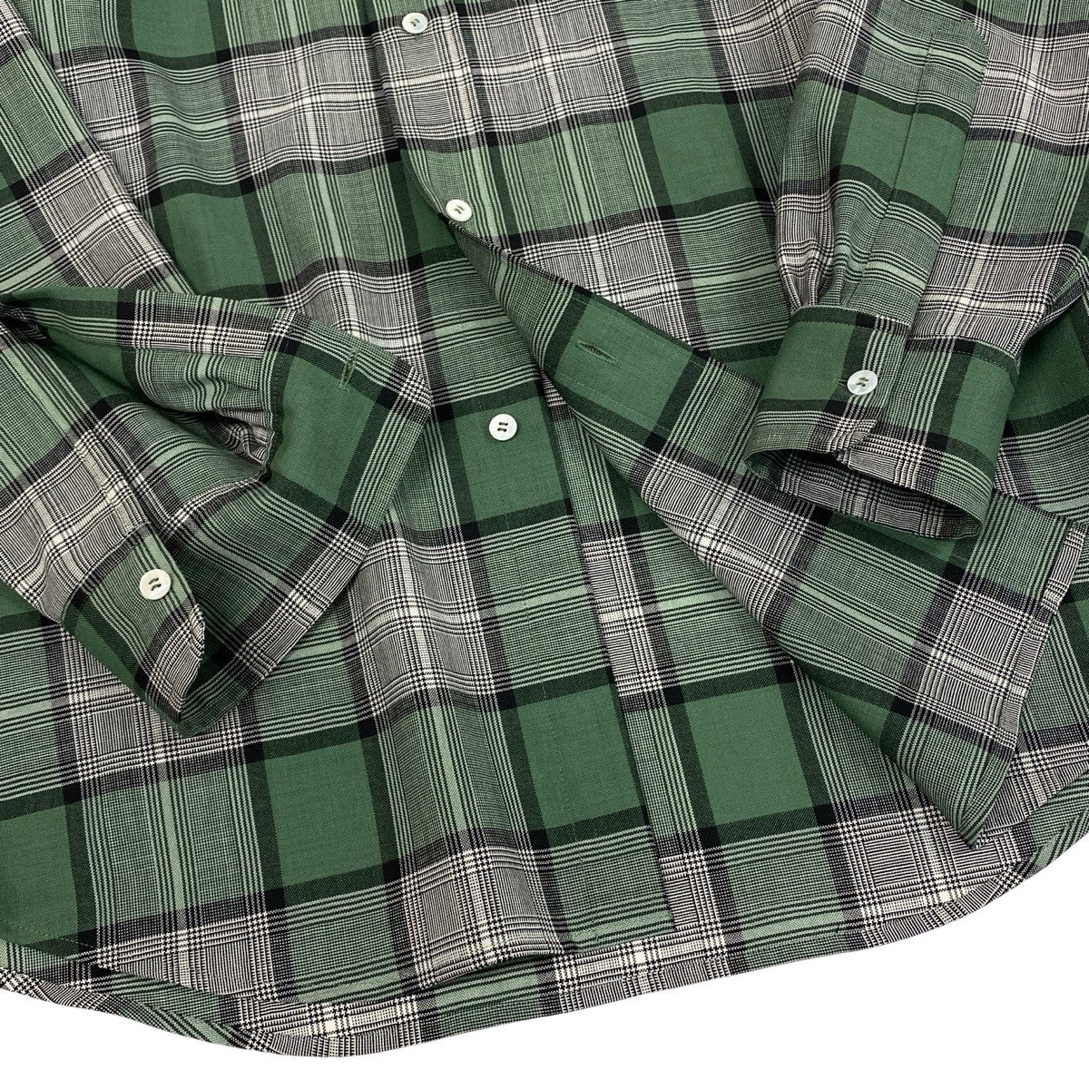 54f29 【美品】 Cale カル ロングスリーブ チェックシャツ 薄手 サイズ3 グリーン系 ウール100％ メンズ 紳士服u02t