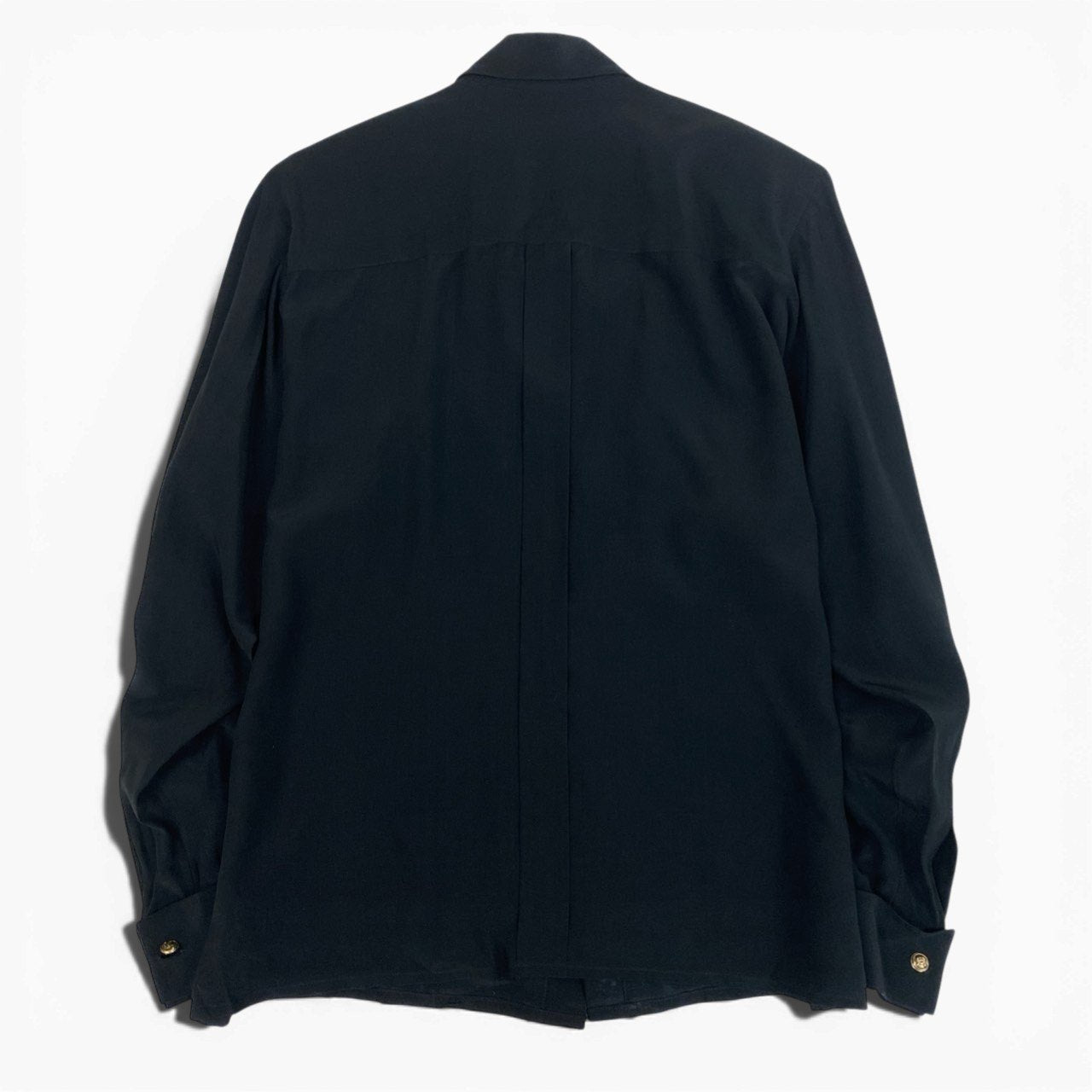 Cb15 Vintage CHANEL シャネル ココマークボタン ドレスシャツ 長袖ブラウス トップス ブラック レディースta1