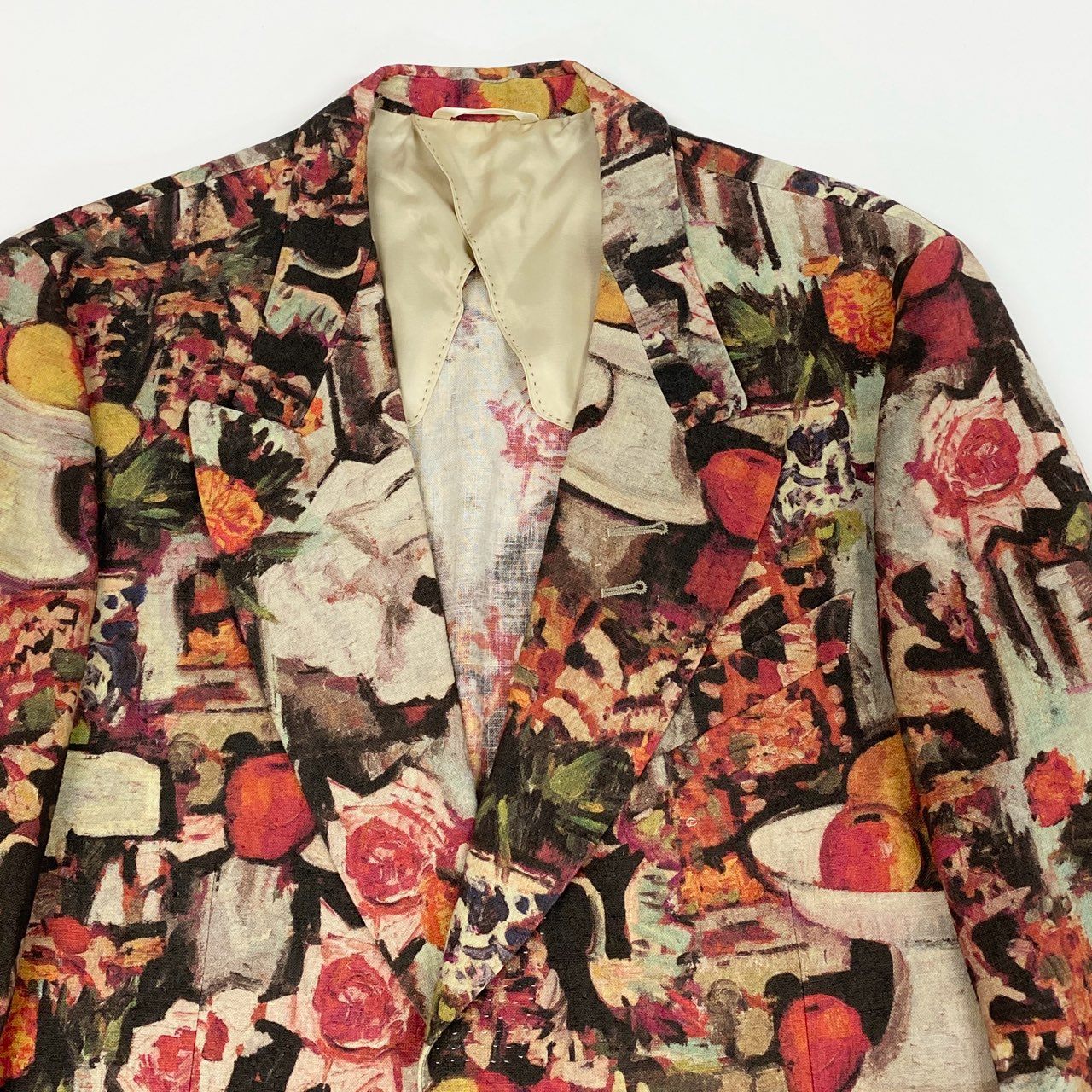 36b9【美品】Paul Smith ポールスミス 絵画シリーズ テーラードジャケット リネンジャケット PC-IS-67525 LXサイズ マルチカラー 麻100％ メンズ 男性用k02i