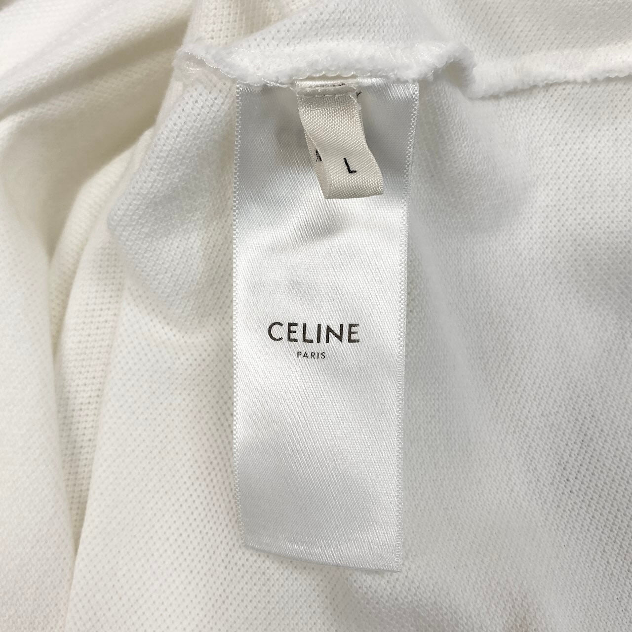 K14c20 CELINE セリーヌ トリオンフ刺繍 クラシック 半袖ポロシャツ トップス L ホワイト コットン メンズsn1