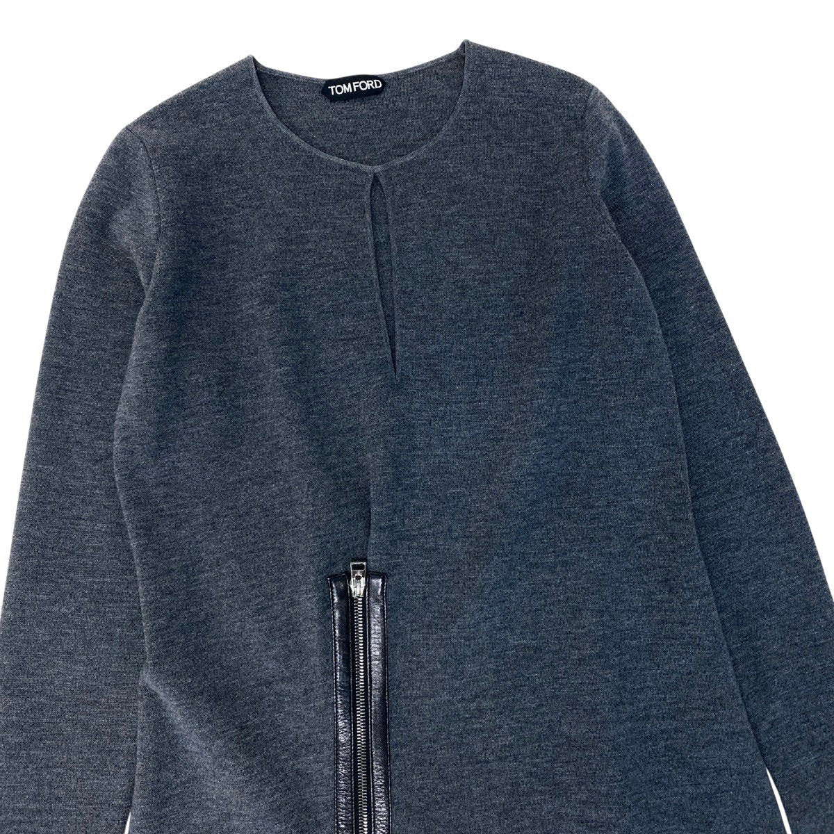 84g15【美品】TOM FORD トムフォード フロントジップ ニットワンピース ロングスリーブ サイズS グレー レディースu02t