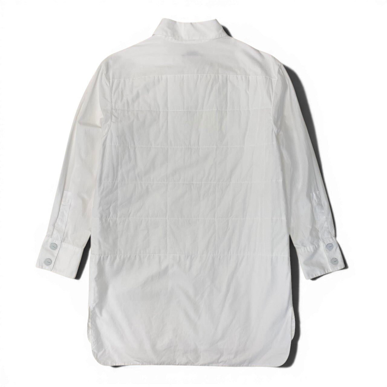 Cf26 CHANEL シャネル 長袖シャツ ロングシャツ ボタンロゴ キルティング フランス製 コットンシャツ レディース女性用 40 ホワイト 綿100％u02t