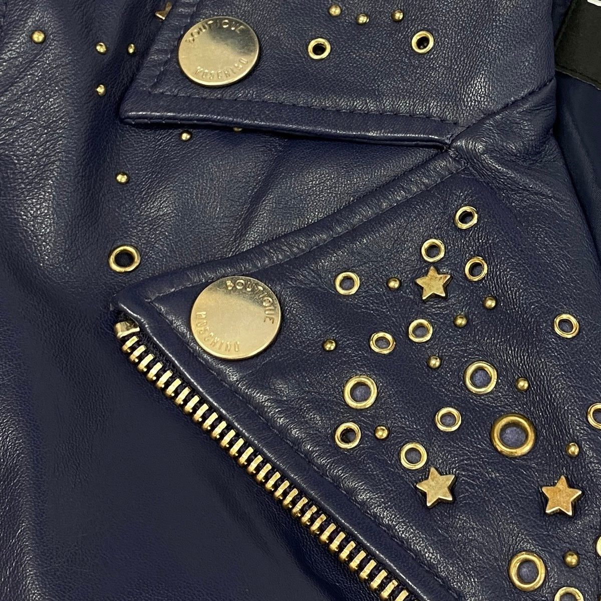 Ag16 BOUTIQUE MOSCHINO ブティック モスキーノ レザージャケット ダブルライダースジャケット 星 スタッズ サイズ38 ネイビー レディースu02t