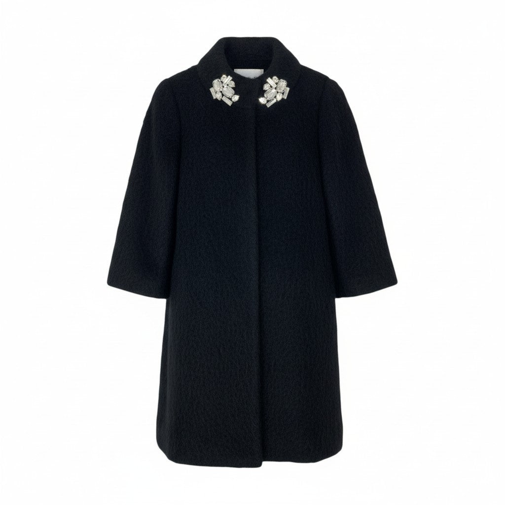23L8《美品》 Blumarine blugirl ブルマリン ブルーガール シャギーコート ロングコート アウター ラインストーン装飾 38 ブラック レディース 女性用u02t