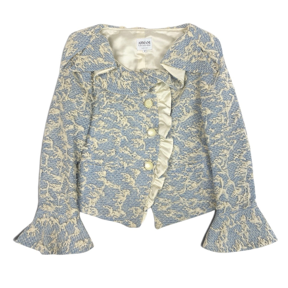 Ei4 【美品】 ARMANI COLLEZIONI アルマーニコレツィオーネ ウールニットジャケット サイズ40 ブルー ホワイト レディースk02i