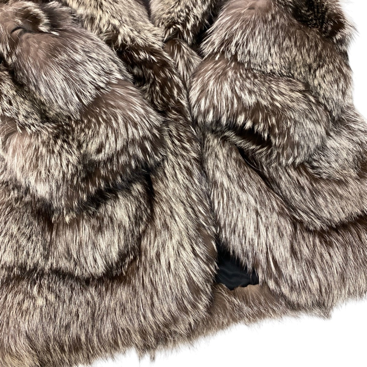 78j8 毛皮コート シルバーフォックス ボリューム 裾広がりデザインコート サイズ9 シルバー ブラウン FOX Fur レディースu02t