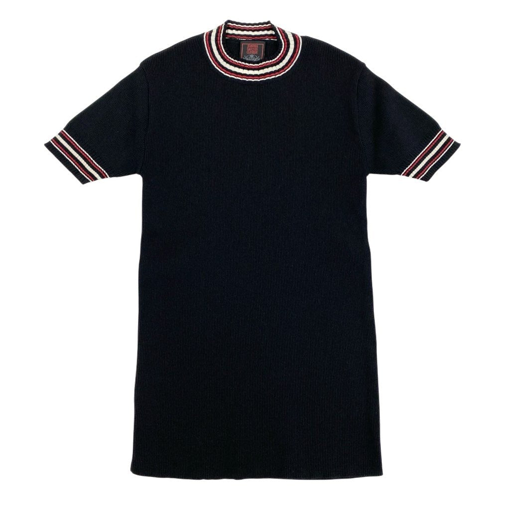 13l27【美品】JEANPAUL GAULTIER CLASSIQUE ジャンポールゴルチエ クラシック 半袖リブニット カットソー チビT ニットセーター 日本製 48サイズ ブラック ナイロン100％ レディースk02i