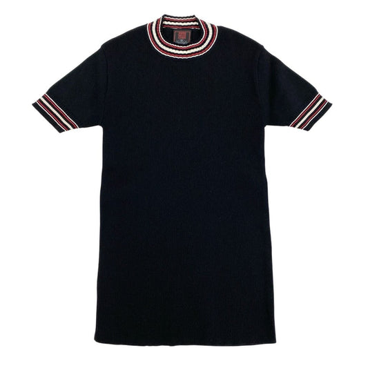 13l27【美品】JEANPAUL GAULTIER CLASSIQUE ジャンポールゴルチエ クラシック 半袖リブニット カットソー チビT ニットセーター 日本製 48サイズ ブラック ナイロン100％ レディースk02i