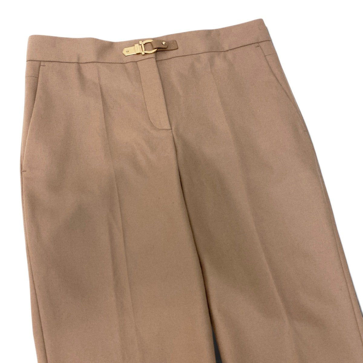 82i2 Salvatore Ferragamo サルヴァトーレフェラガモ スラックスパンツ ガンチーニ サイズ38 ベージュ ウール100％ レディースo07t