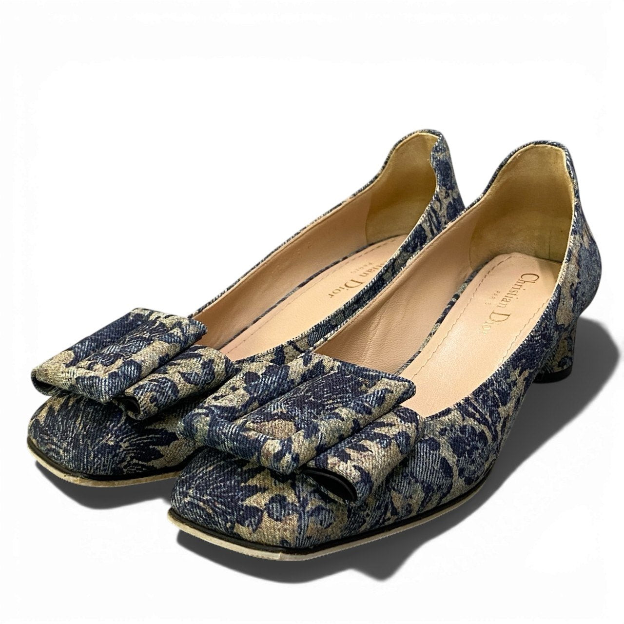b17 《極美品》 Christian Dior クリスチャンディオール IDYLLE Flower Printed Denim Bellet パンプス シューズ 37.5 ブルー レディースta2