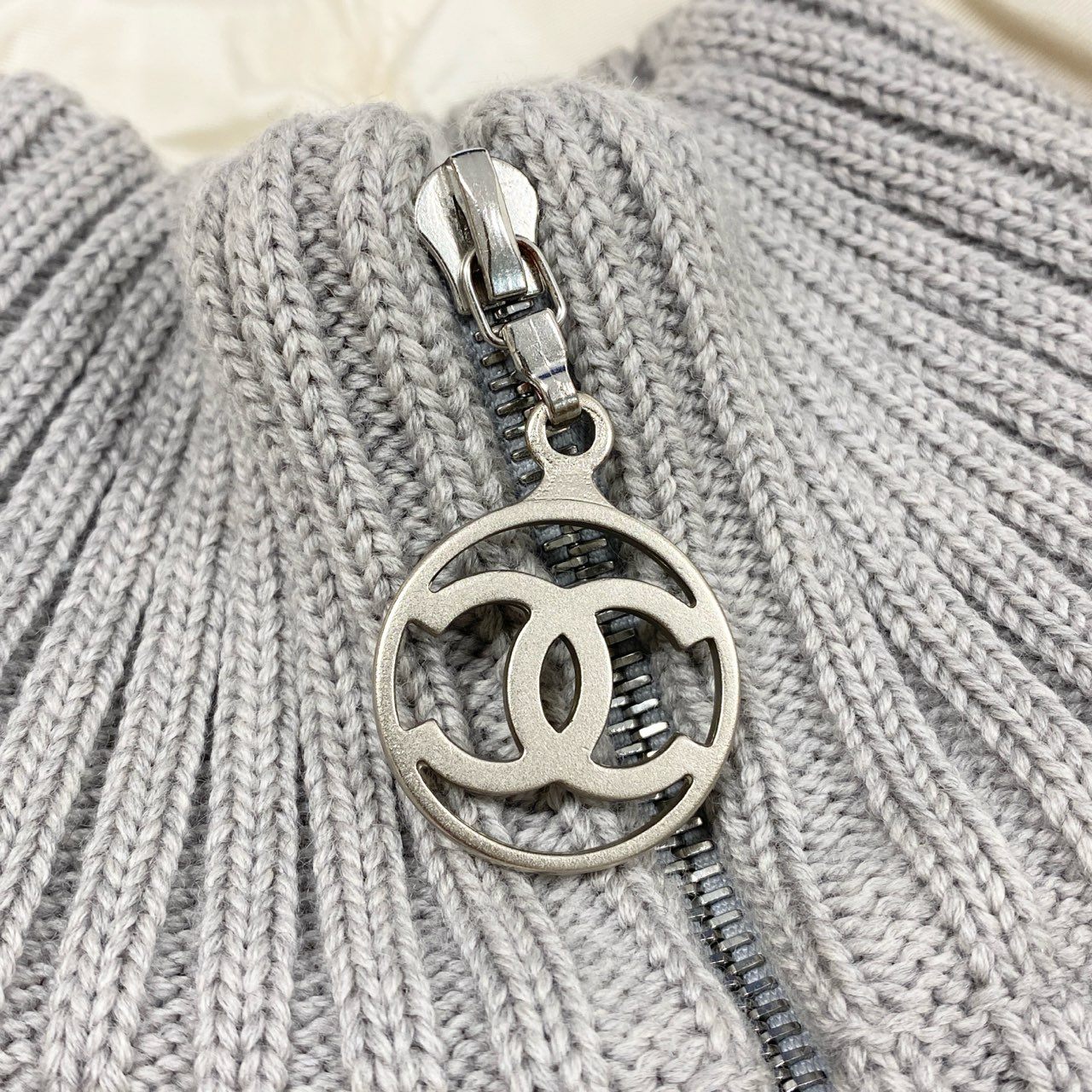 Cb15 CHANEL シャネル スポーツライン 2000 ニット切り替え 中綿ジャケット アウター ココマーク P16399 36 ホワイト グレー レディースta1