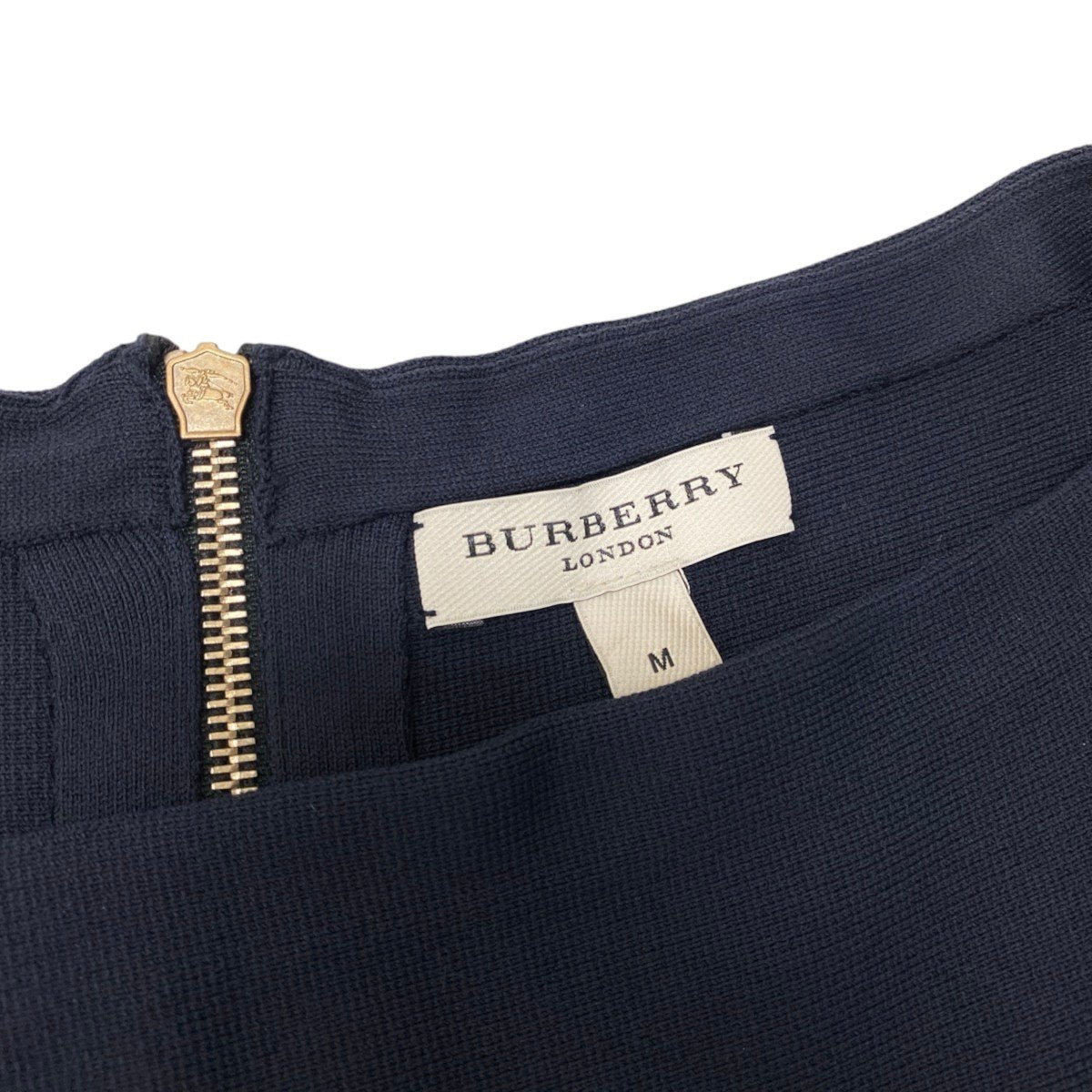 91h3 【美品】 BURBERRY バーバリー ボートネック ニットワンピース ショートスリーブ サイズM ネイビー コットン100％ レディース 女性用u02t