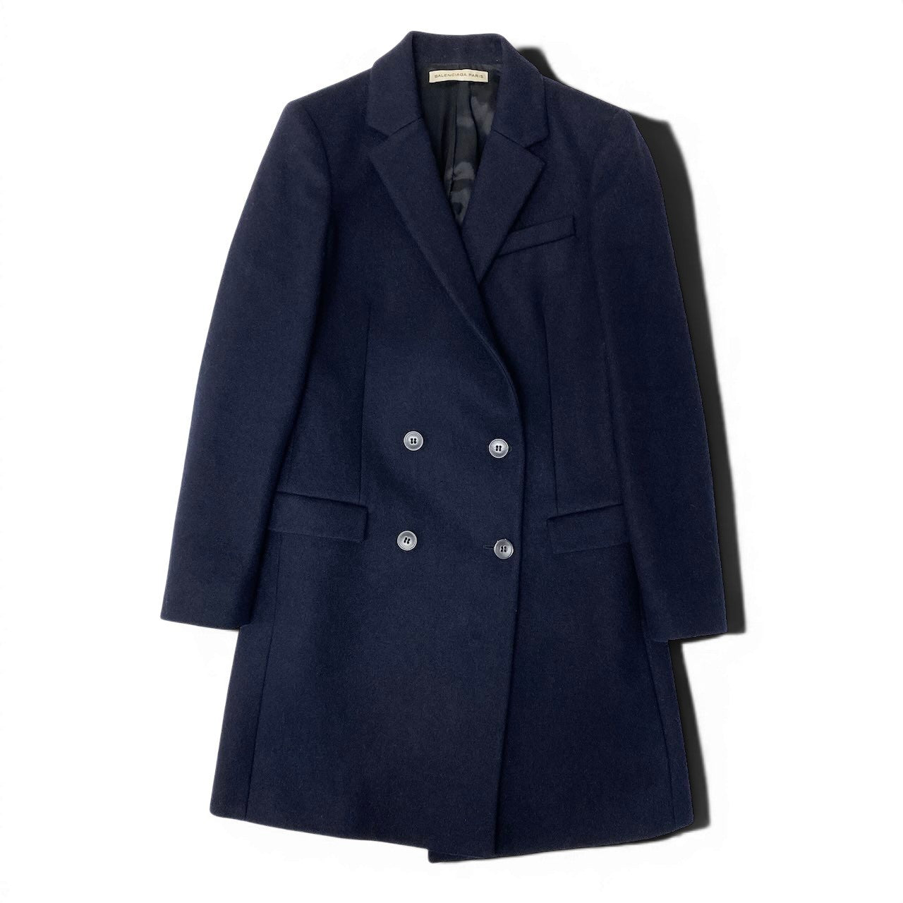 48e28 BALENCIAGA.PARIS バレンシアガ チェスターコート ダブルブレスト 328262 サイズ34 ネイビー レディース 女性服o07t