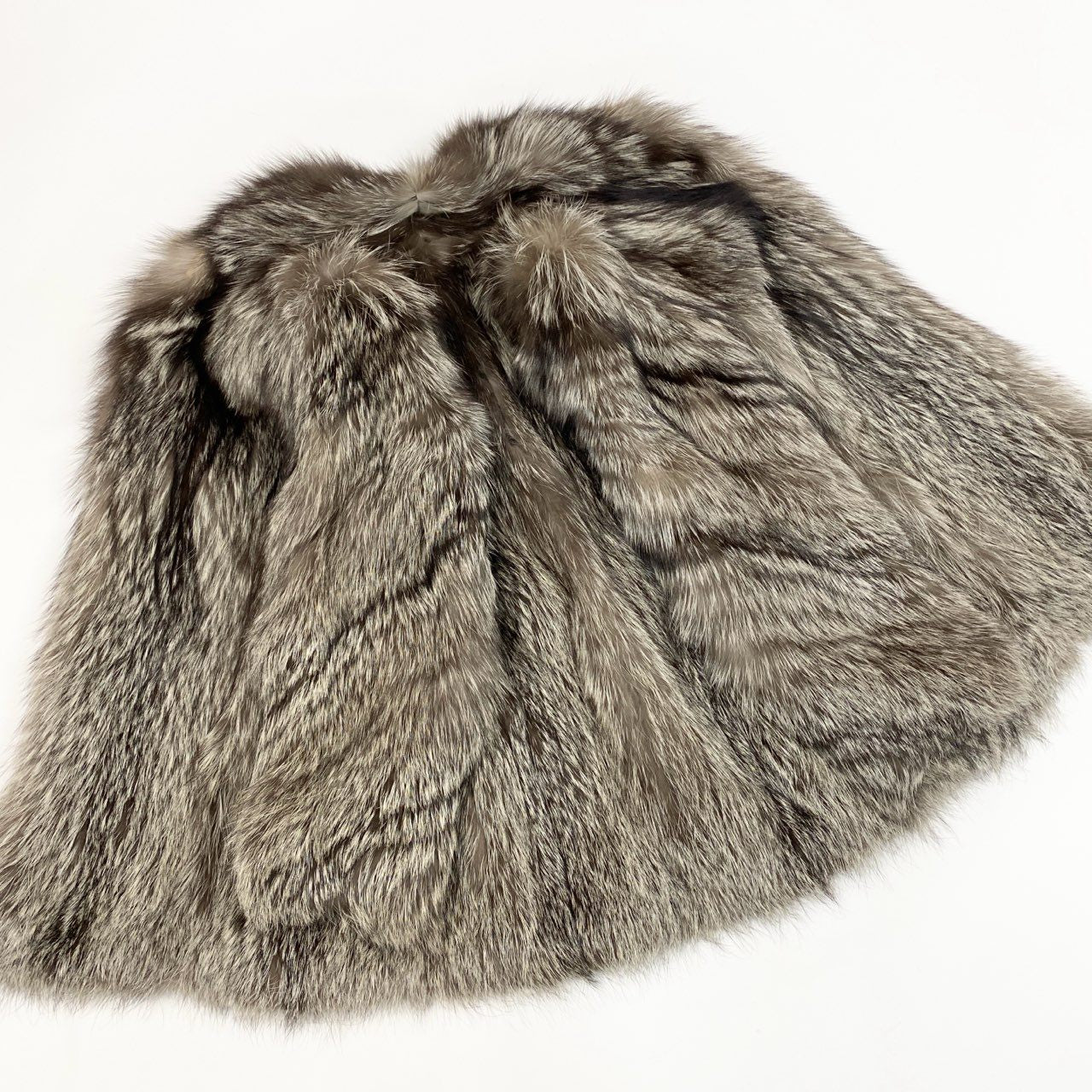 43a21 シルバーフォックス ファーコート サイズ11 本毛皮 Silver Fox Fur Coat 毛並み◎t18r
