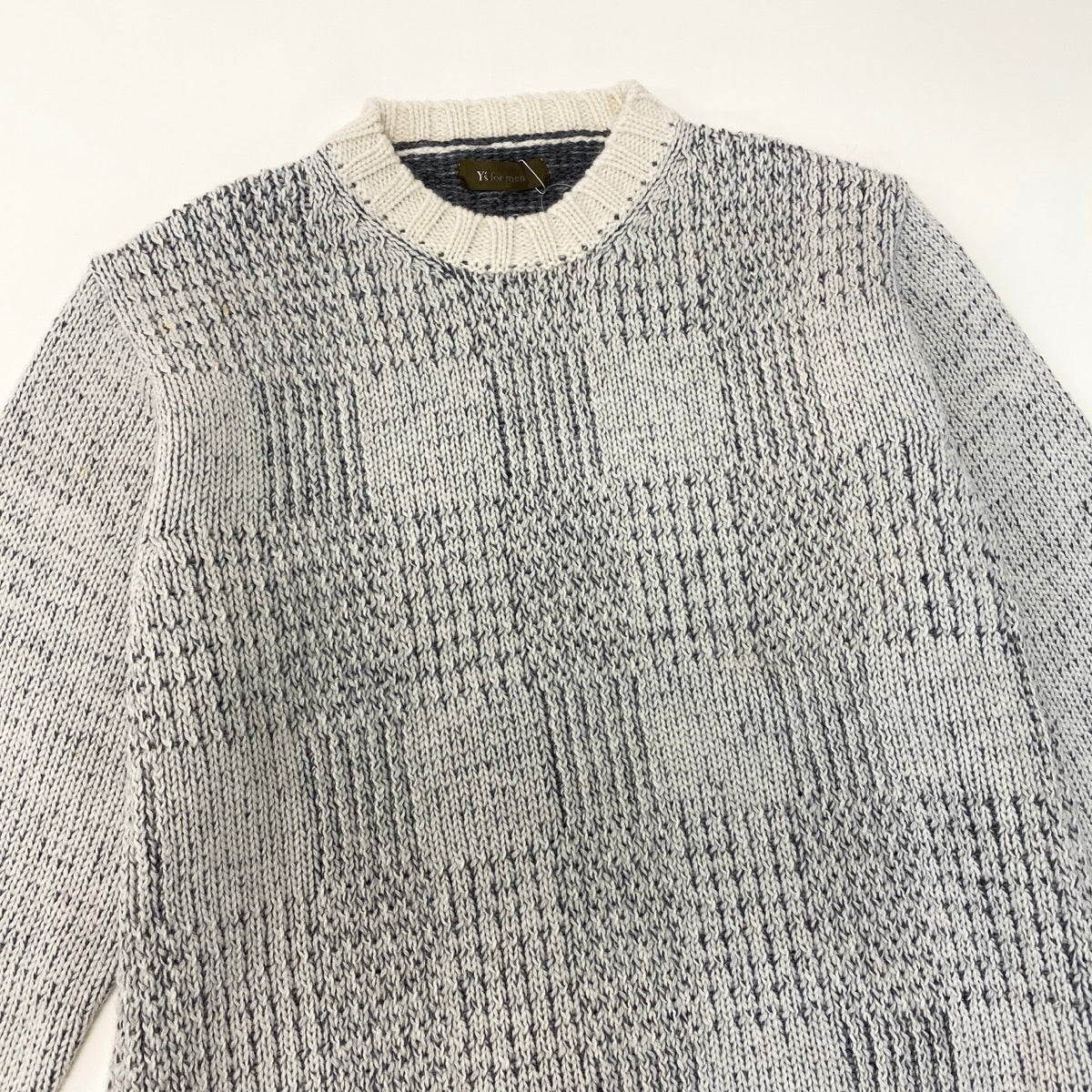 Af25 Y's Yohji Yamamoto ワイズ ヨウジヤマモト ロングスリーブニットセーター トップス 日本製 3サイズ グレー アイボリー ウール100％ メンズ 男性用o07t