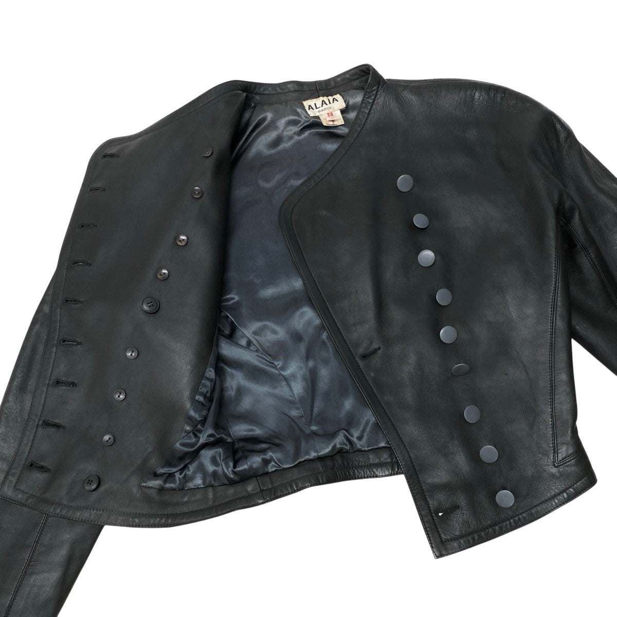 j23 ALAIA PARIS アライア ヴィンテージ レザージャケット ナポレオンジャケット 38 グリーン系 レザー フランス製u02t