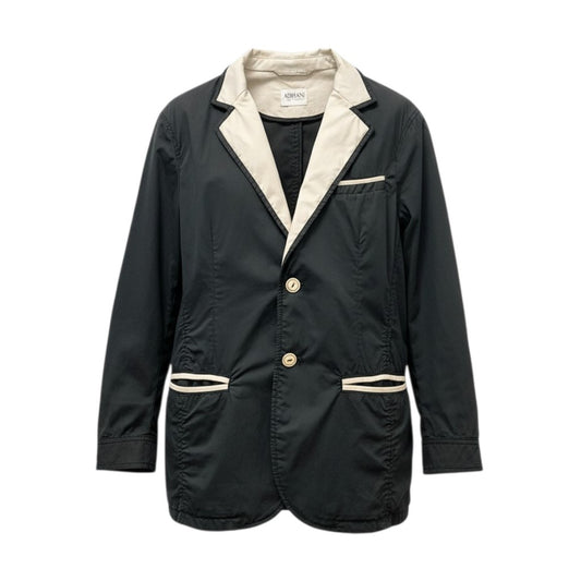 10c29 ARMANI COLLEZIONI アルマーニコレツィオーネ テーラードジャケット カジュアルジャケット 薄手 バイカラー コットンブレンド メンズ 紳士服 イタリア製 48 ブラック ベージュk02i