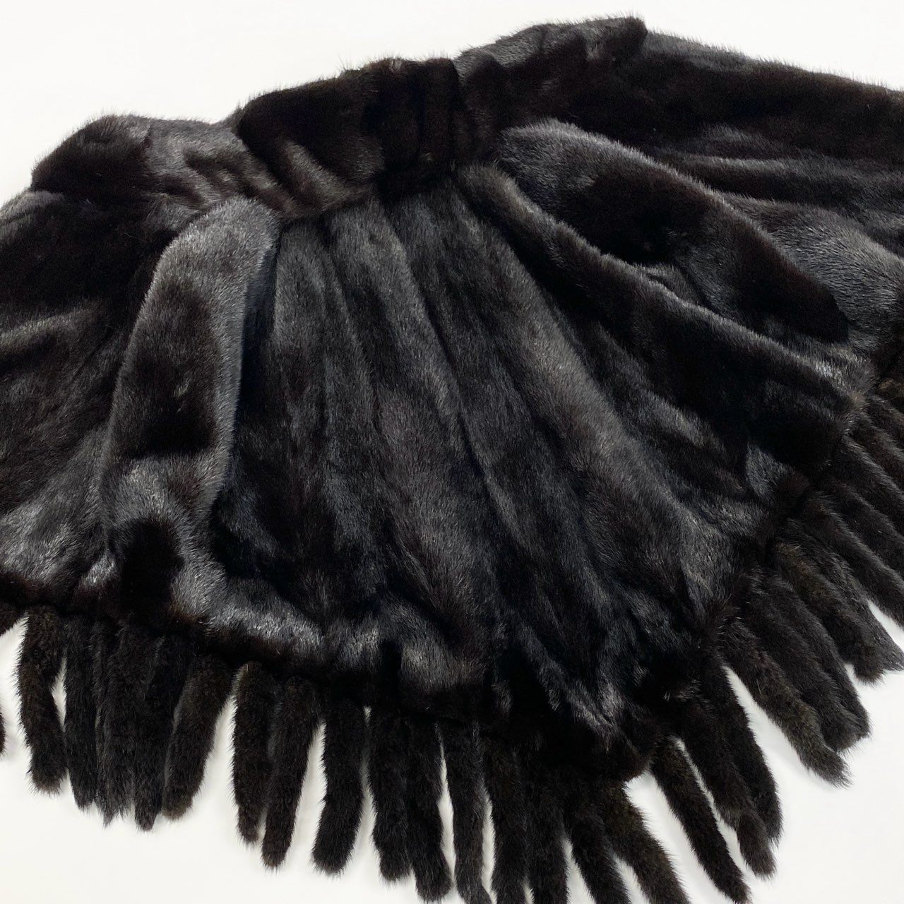 18a16 Black Jewel ダークミンク フリンジポンチョ ケープ コート F ブラック 本毛皮 Mink Fur Cape Coat 日本製t18r