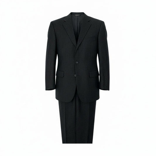 51Ⅼ2 Brooks Brothers ブルックスブラザーズ セットアップスーツ シングル 3B ストライプ柄 ウール混 メンズ 紳士服 ビジネス 40REG ブラックu02t