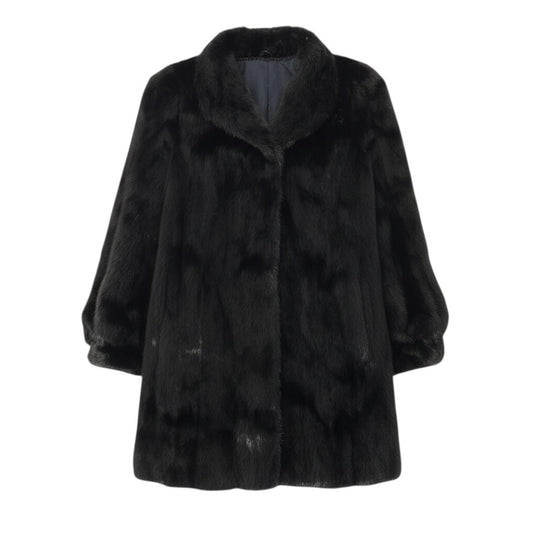 56c24 ダークミンク ロングファーコート サイズF ブラック 本毛皮 毛質◎ Dark Mink Fur Coatt18r