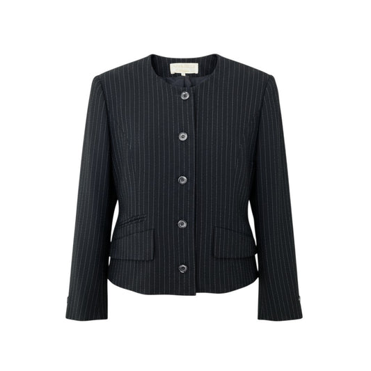 15K18 《美品》 NINA RICCI Atelier ニナリッチ ノーカラージャケット ストライプ柄 ウールブレンド フォーマル レディース 女性用 13 ブラックu02t