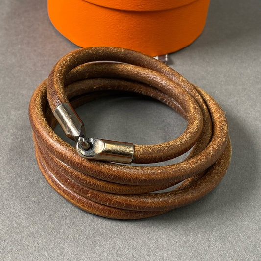 Pf16-1 HERMES エルメス 5連 レザーブレスレット ブラウン Leather Bracelet バングル アクセサリー フランス製