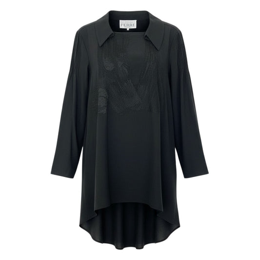 67a12 Vintage GIANFRANCO FERRE ジャンフランコフェレ 長袖ワンピース ロングワンピース 刺繍デザイン 42 ブラック シルク レディース 女性用 イタリア製u02t