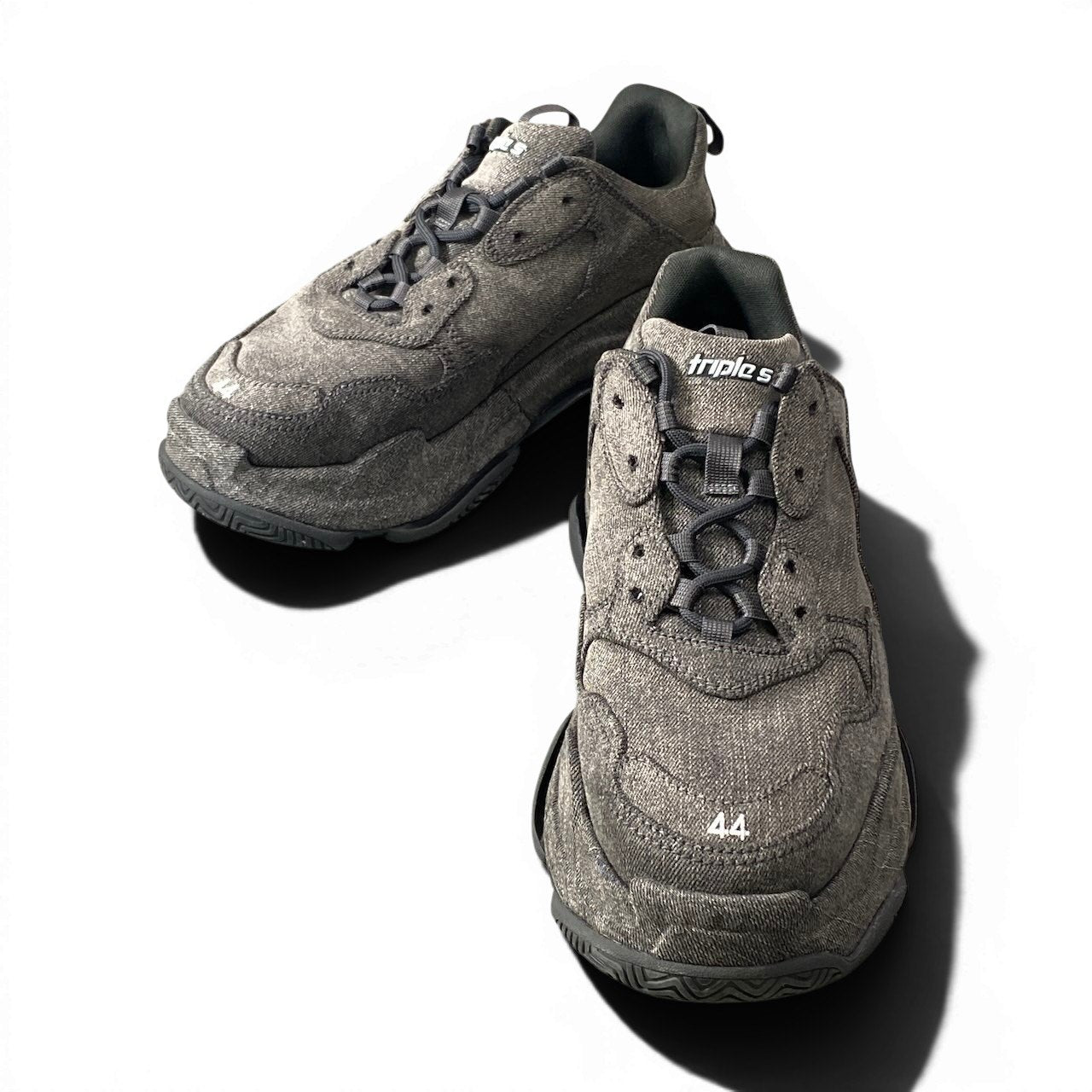 f18 《美品》 BALENCIAGA バレンシアガ トリプルエス デニム スニーカー TRIPLE S DENIM SNEAKERS 44 グレー シューズt18r