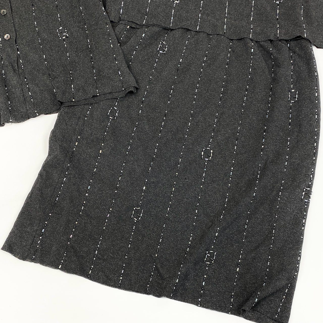 Id10 Vintage FENDI フェンディ ビジュー FFロゴ ニットセットアップ ３点セット 46 グレー系u02t
