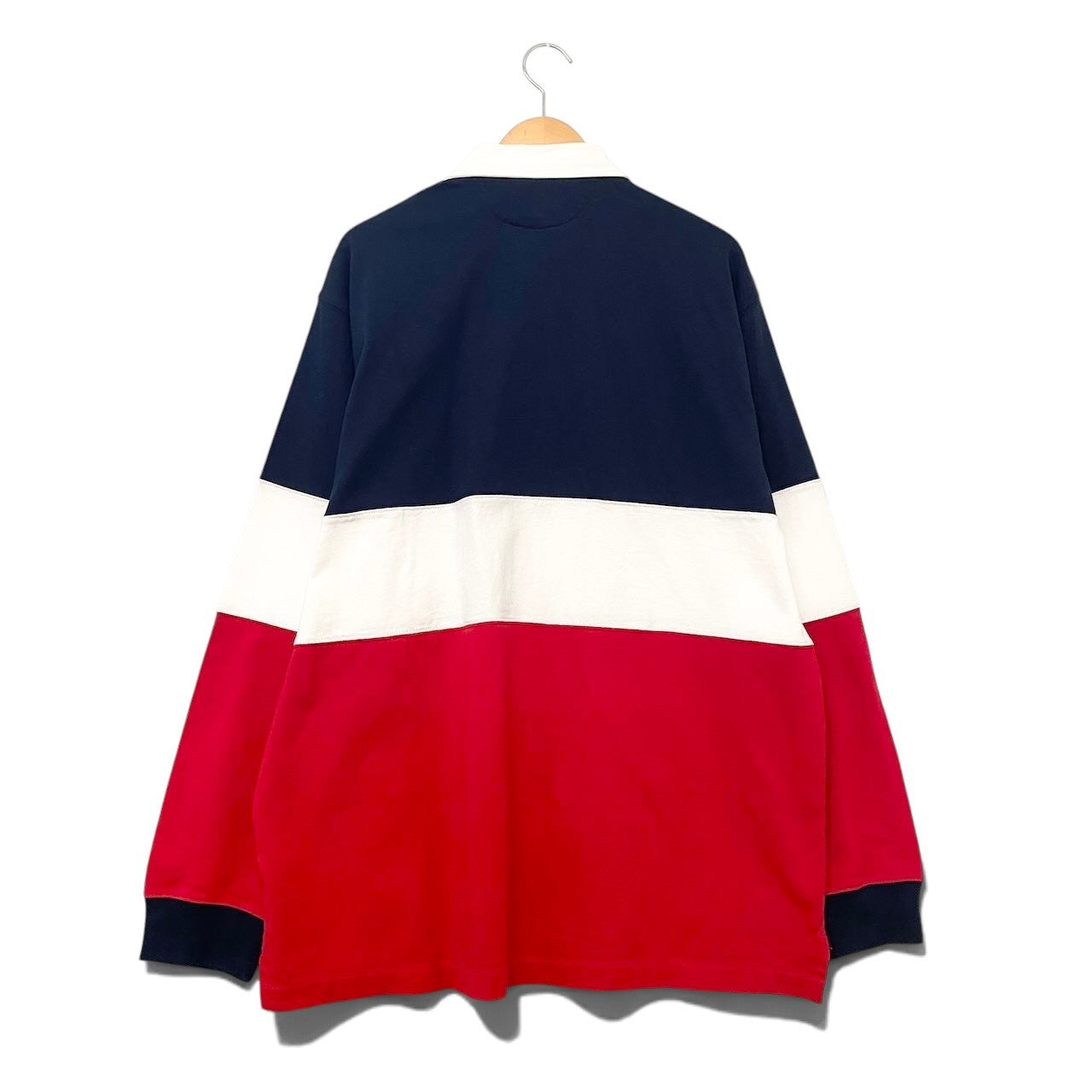 62i1 【未使用タグ付】 POLO RALPH LAUREN ポロラルフローレン CUSTOM SLIM FIT ロゴプリント 長袖ポロシャツ トリコロール ビッグポニー XXL ネイビー ホワイト レッド コットン100％ メンズu02t