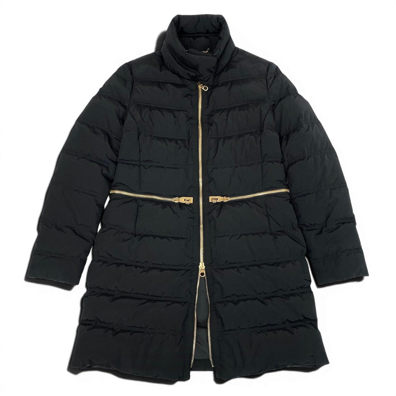 23e14 Salvatore Ferragamo サルヴァトーレフェラガモ ロングダウンコート ガンチーニゴールド金具 アウター 42サイズ ブラック ゴールド レディース 女性用u02t