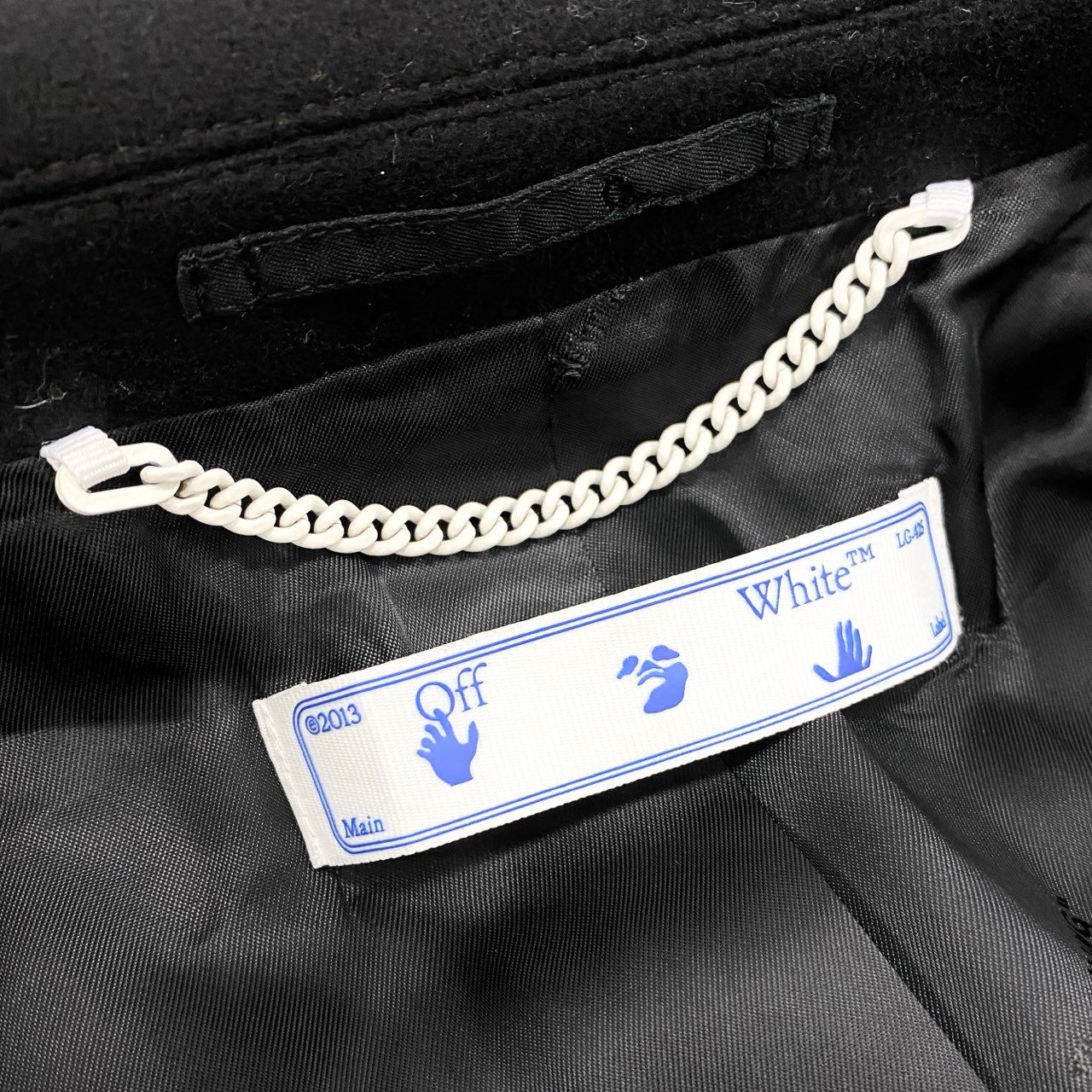 20L2【美品】Off White オフホワイト ダブルブレストロングコート ウールコート アウター OMER003E20FAB001 Lサイズ ブラック メンズo07t