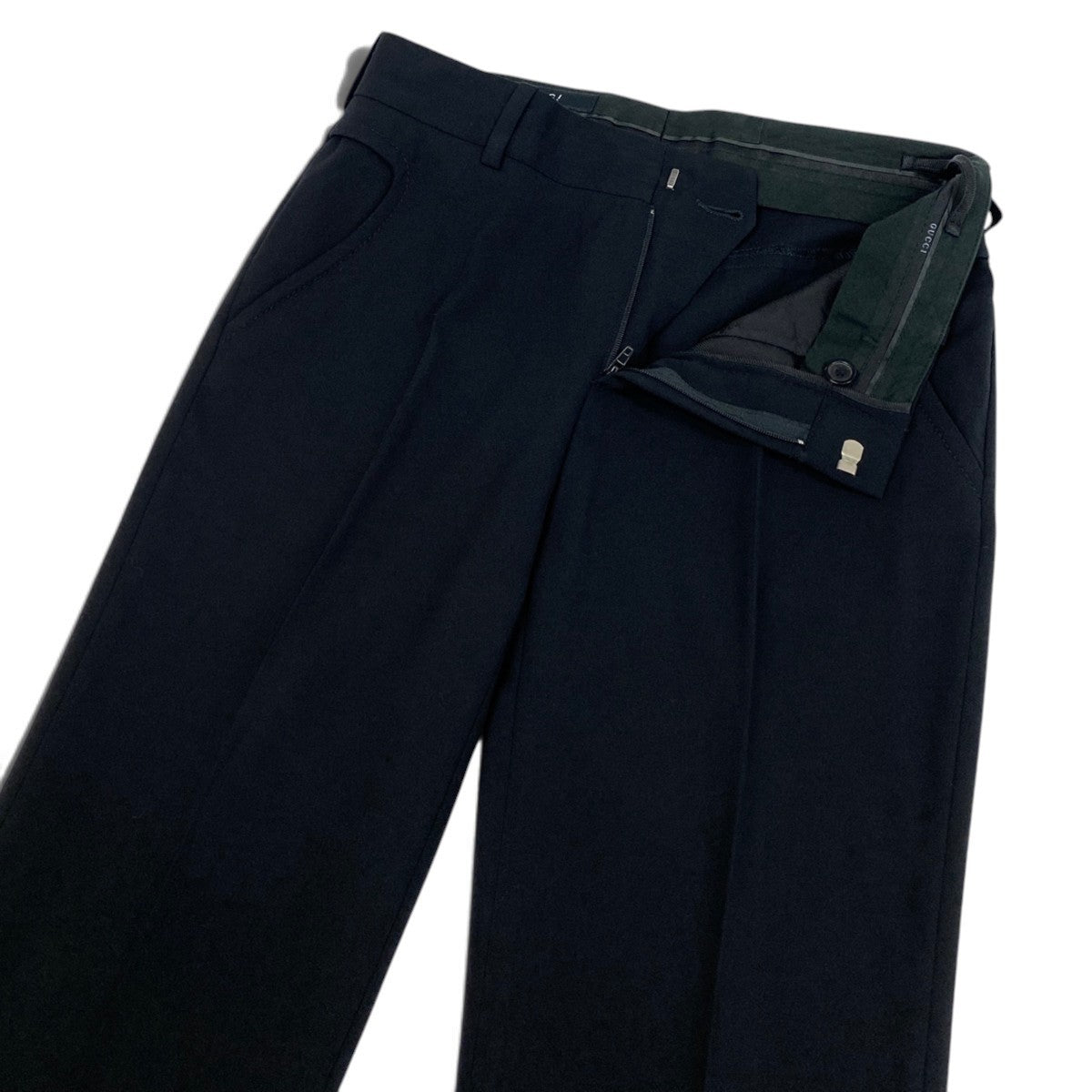 55j6 GUCCI グッチ 2004年 トムフォード期 スラックスパンツ スキニー デザインポケット イタリア製 38サイズ ブラック レディース 女性用u02t