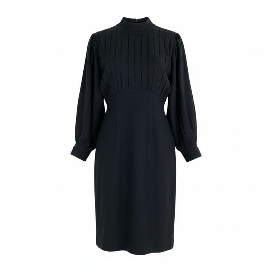 1L12 Thierry Mugler ティエリーミュ－グレー vintage 変形ワンピース タックプリーツ ロングワンピース 長袖 9 ブラック ウール レディース 女性用u02t