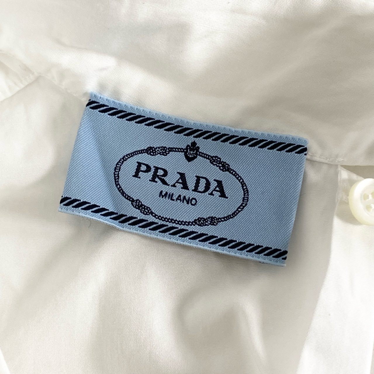 37e26 《美品》 イタリア製 PRADA プラダ 生地切替 ボウタイブラウス 半袖Tシャツ 袖リブ サイズS ホワイト レディース 女性用