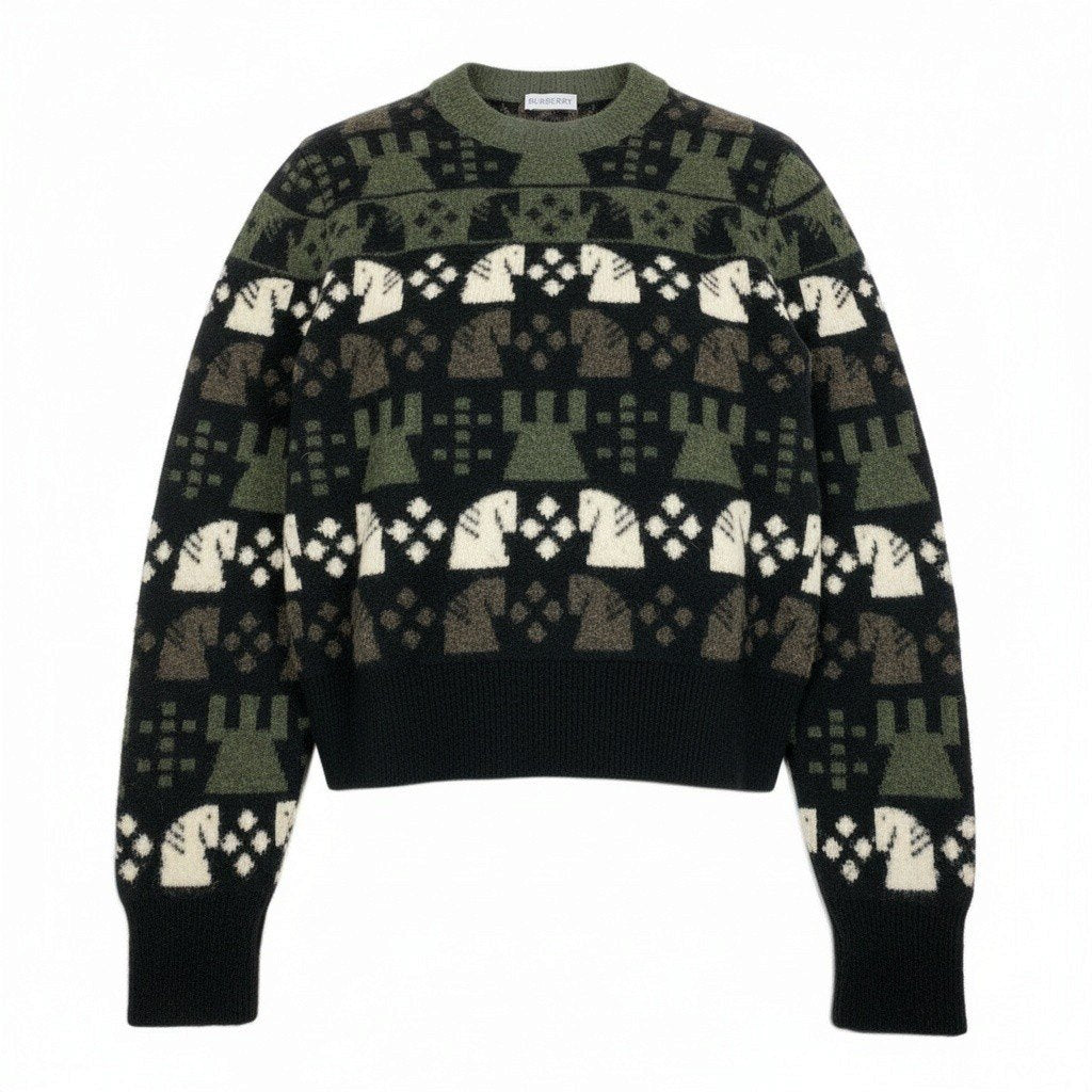 Mj9 【未使用タグ付】 BURBERRY バーバリー Chess  ウールブレンド ニットセーター 8076893 サイズXS マルチカラー メンズu02t