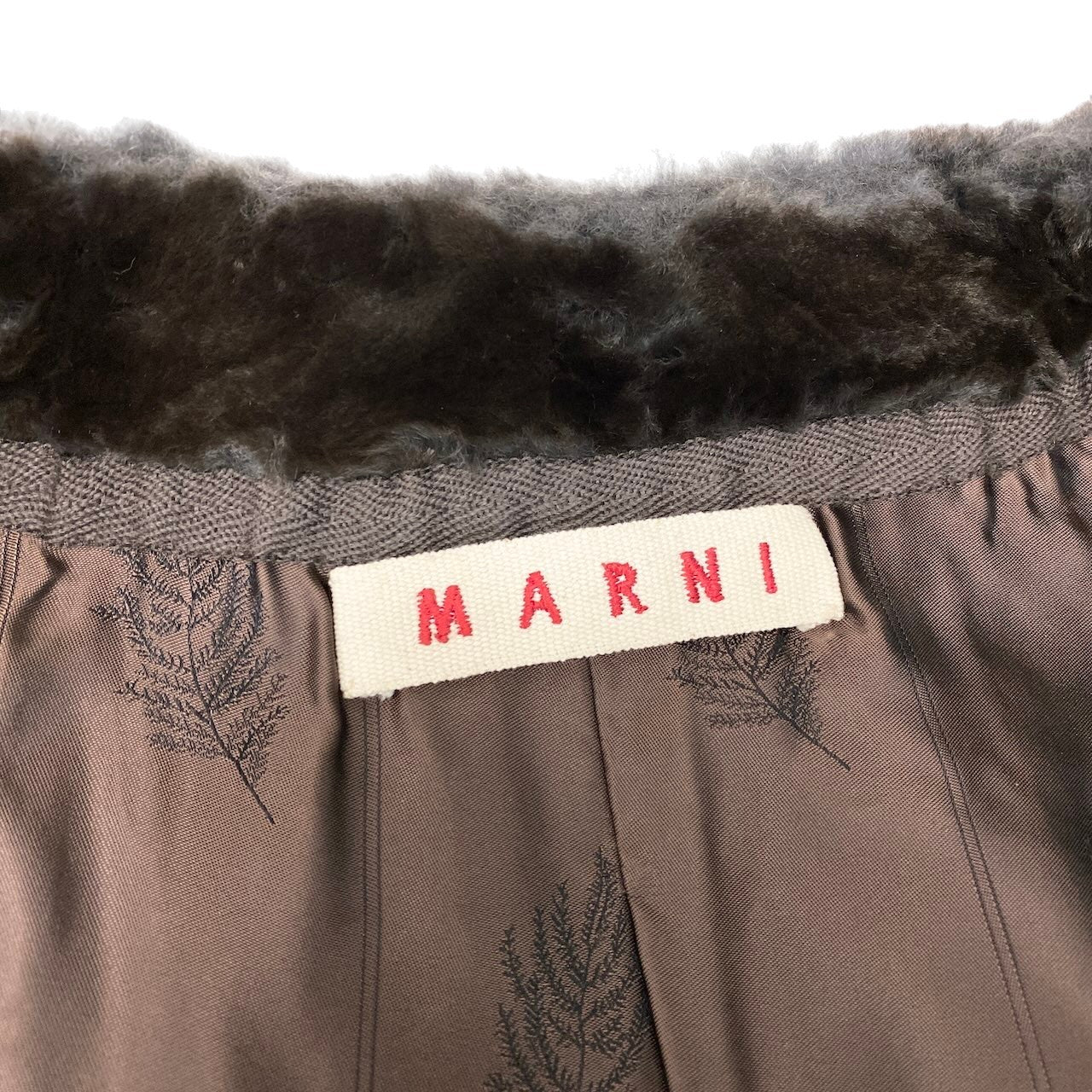 Ef8 MARNI マルニ ノーカラー ファージャケット サイズ40 イタリア製 ブラウン レディース 女性用u02t