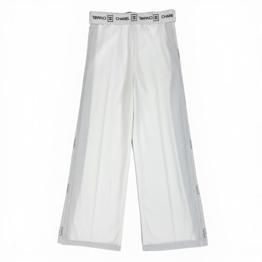 Cb15 CHANEL シャネル ワイドニットパンツ ロゴサイドライン Side Logo Wide Leg Knit Pants P30103K0036 42サイズ ホワイト コットン100％ レディース 女性用ta1